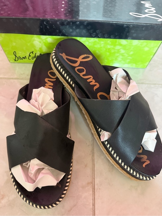 Sam Edelman Shoes - Sam Edelman Black Leather Crisscross Espadrille Slide Sandals
